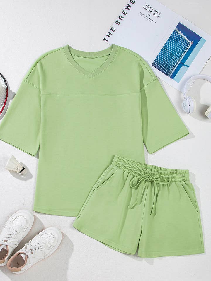 Aapparella - Wholesale Lounge Set - Women's - Solid V Neck Half Sleeve Tee & Shorts Set | S-XL & 1X-4X7
