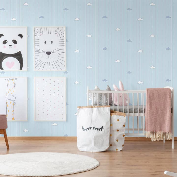Walloro Luxury Embossed Wallpaper - Vente Papier peint - Papier peint texturé Cloud Sky Kids Room, bleu clair, papier peint pour chambre de garçons-filles, papier peint pour chambre d'enfant, 114 pieds carrés, salle de bain pour enfants, lavable2