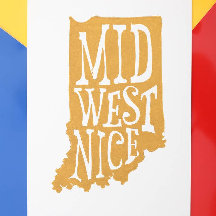 Grabado en linóleo de la amabilidad del Medio Oeste de Indiana: Arte de pared del estado de Hoosier para venta al por mayor de Jenna Smith