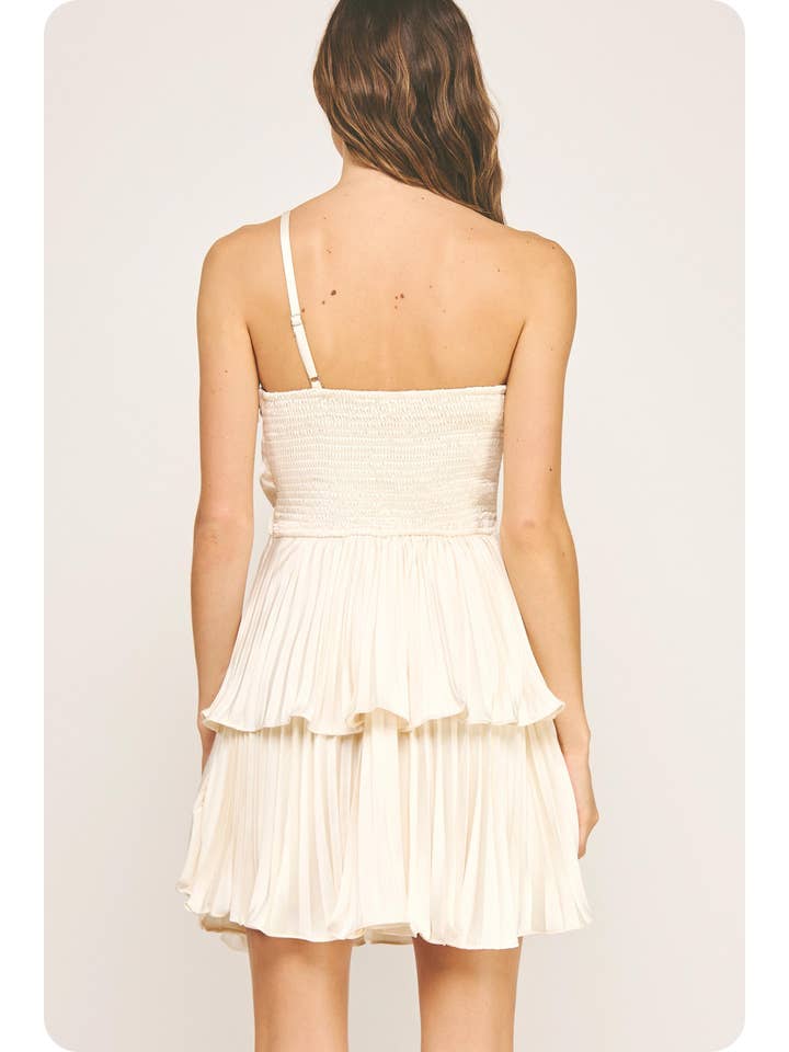 Strut & Bolt - Wholesale Dress - Women's - Knotted Flower Bow Satin Pleated Mini Dress2