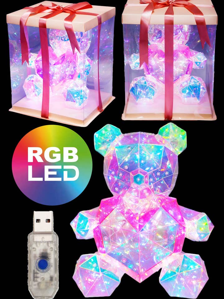 3d Mock Crystal Prism Teddy Bear Led Stand - 13 Inch for wholesale by Cap Zone