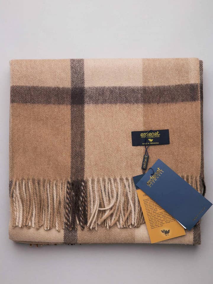 Brown Camel Wool Scarf With Pattern for wholesale by Mongulai