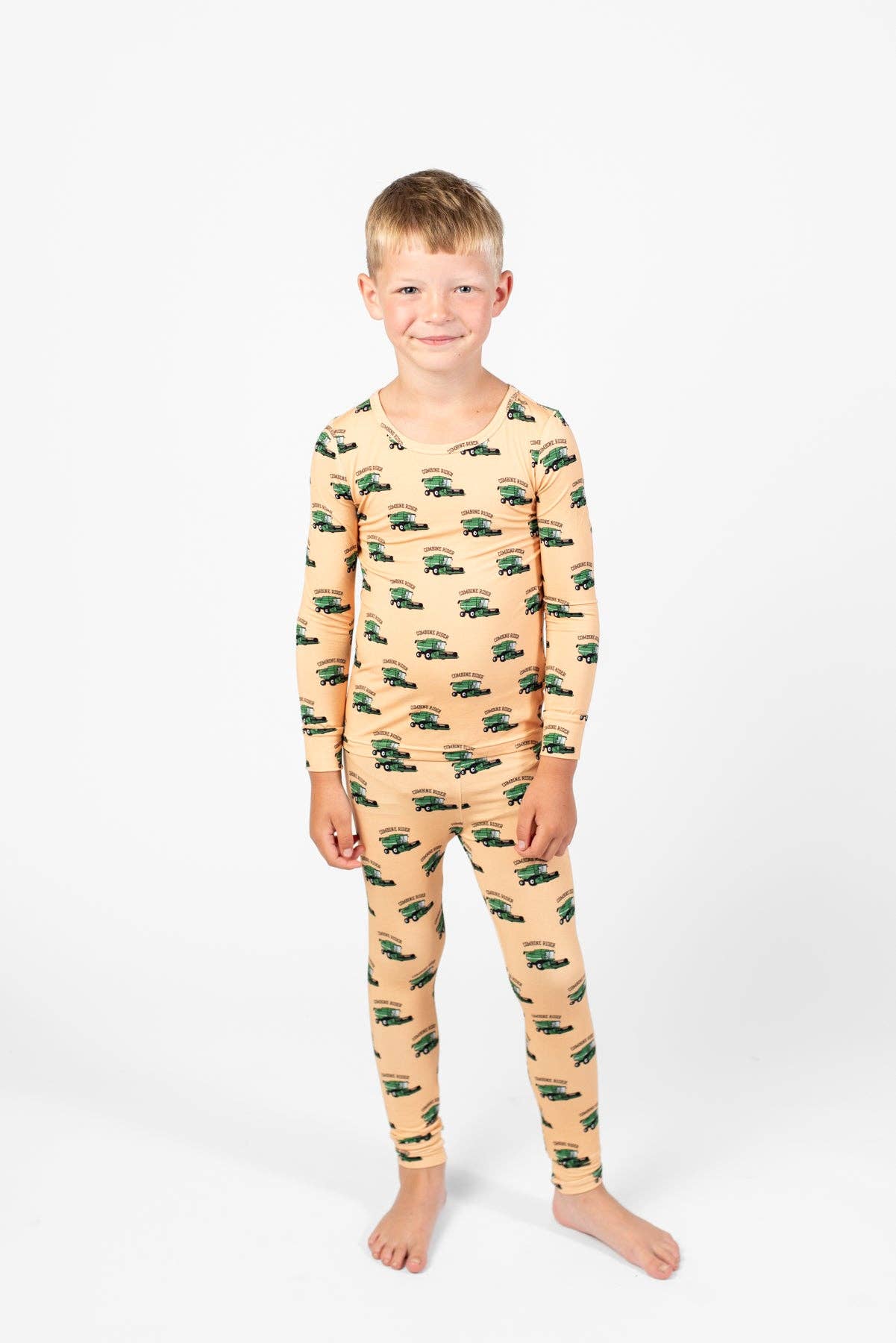 American Farm Company - Wholesale Sleepwear Set - Kids - Green Combine Rider Toddler/Youth Bamboo Pajama Set
