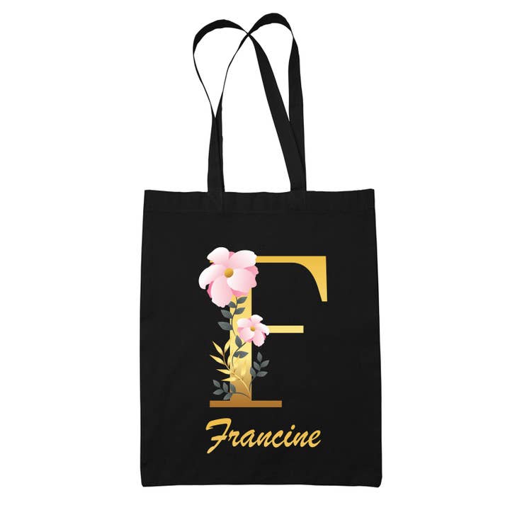 Francine Lettre Fleur black tote bag for wholesale by Planetee