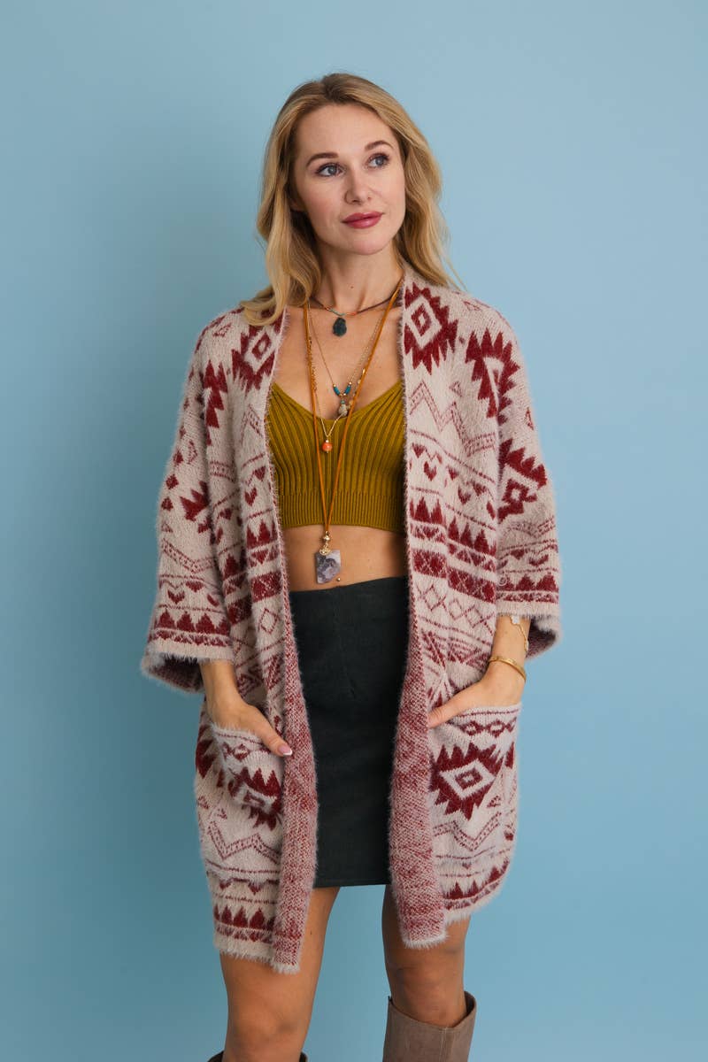 Leto Accessories – wholesale Cardigan – Women’s – Aztec Soft Knit cardigan with Tribal Print - Western Vibe 🌵5