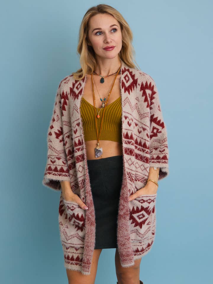 Leto Accessories - Wholesale Cardigan β Womenβs - Aztec Soft Knit cardigan with Tribal Print - Western Vibe π΅5