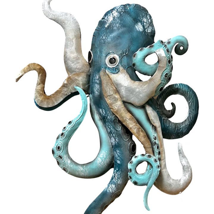 Bamboo Source Tropical Decor - Wholesale Wall Accent - Capiz Shell & Metal Octopus Wall Art
