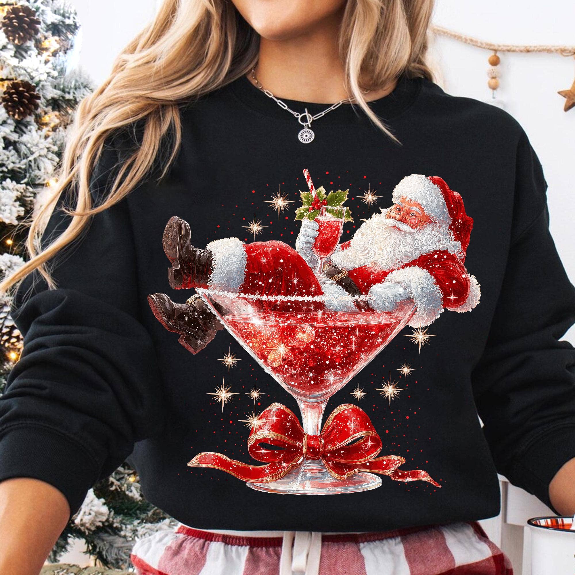 NVC Ecommerce LLC - Wholesale T-Shirt (Graphic) - Women's - Santa’s Hot Mess Shirt, Retro Santa Claus Martini Sweatshirt1
