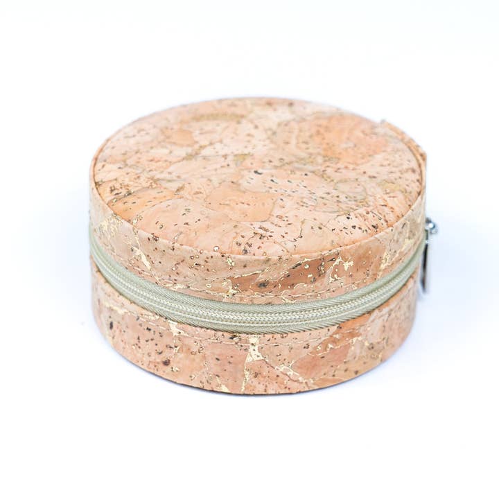 Meninas Bonitas Cork - Venta al por mayor Joyero/organizador de joyas - Caja redonda de corcho natural para guardar joyas L-1013
