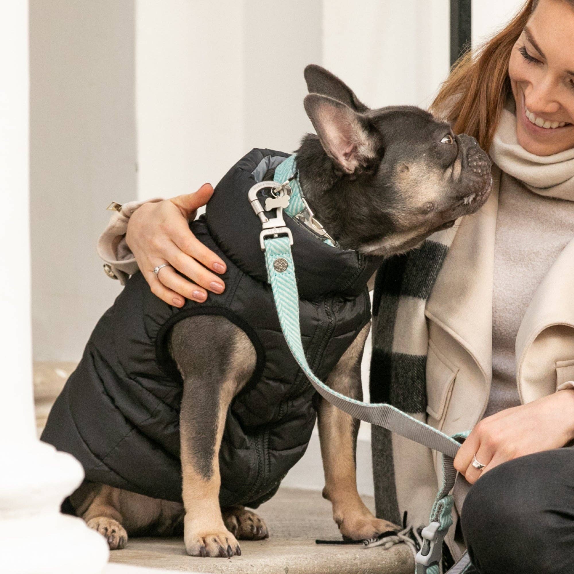 Hugo & Hudson – wholesale Pet collar – Dog – Tweed Metal Buckle Dog Collar - Aqua Herringbone1