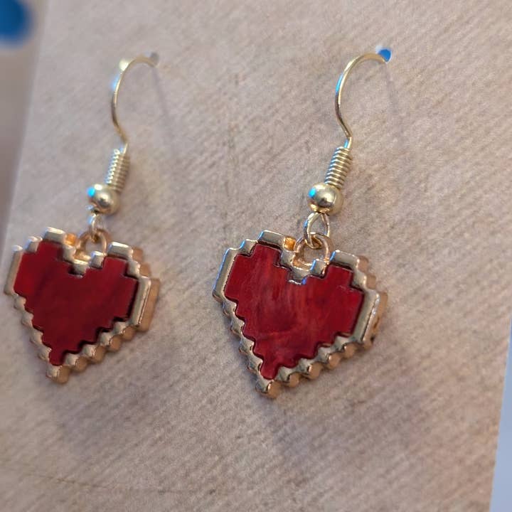 Con-Quest Crafts - Wholesale Dangle Earrings - Pixel Heart Earrings - Colorful Hypoallergenic Earrings
