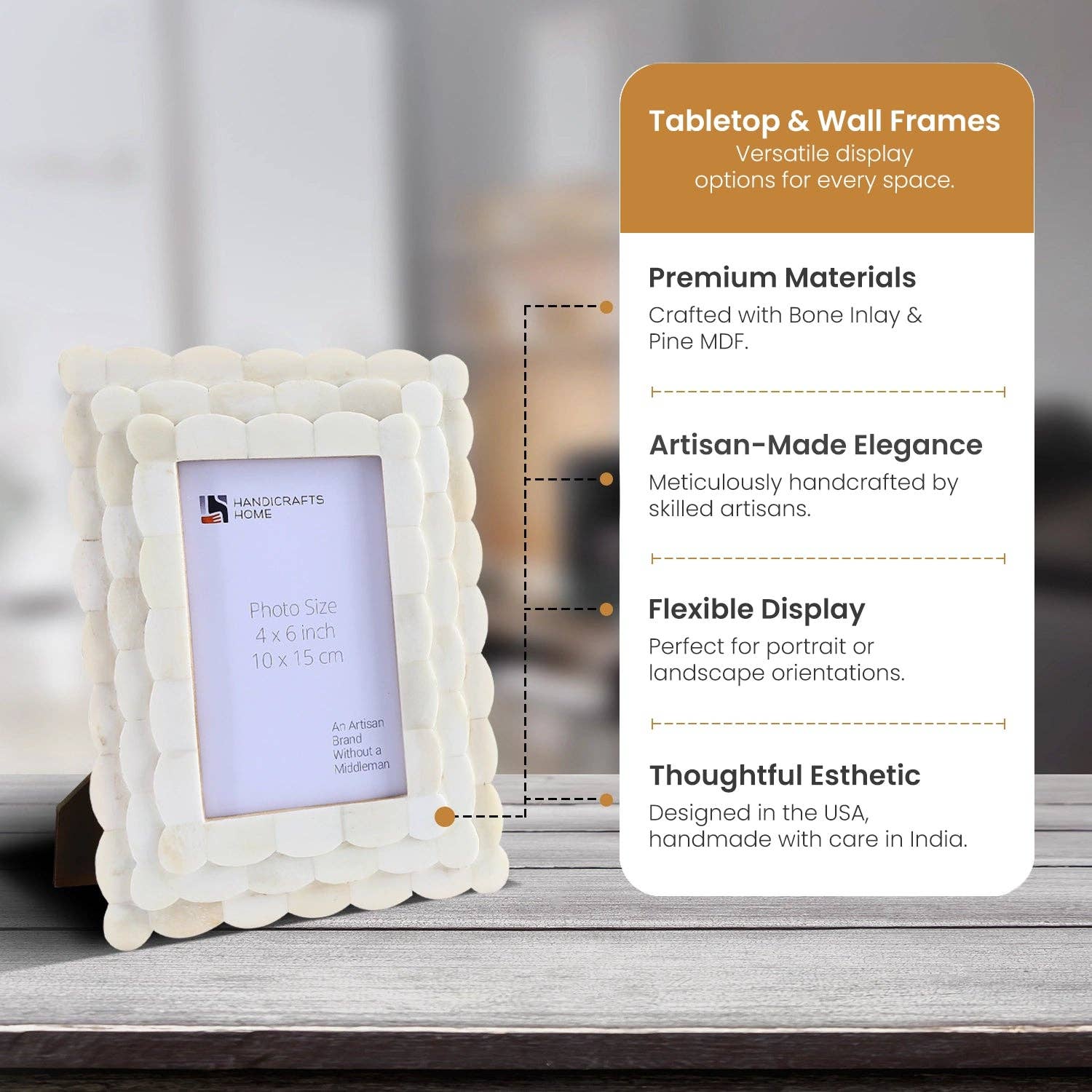 Handicrafts Home - Wholesale Picture Frame - Picture Frame Scalloped Arts Bone Inlay White 4x63