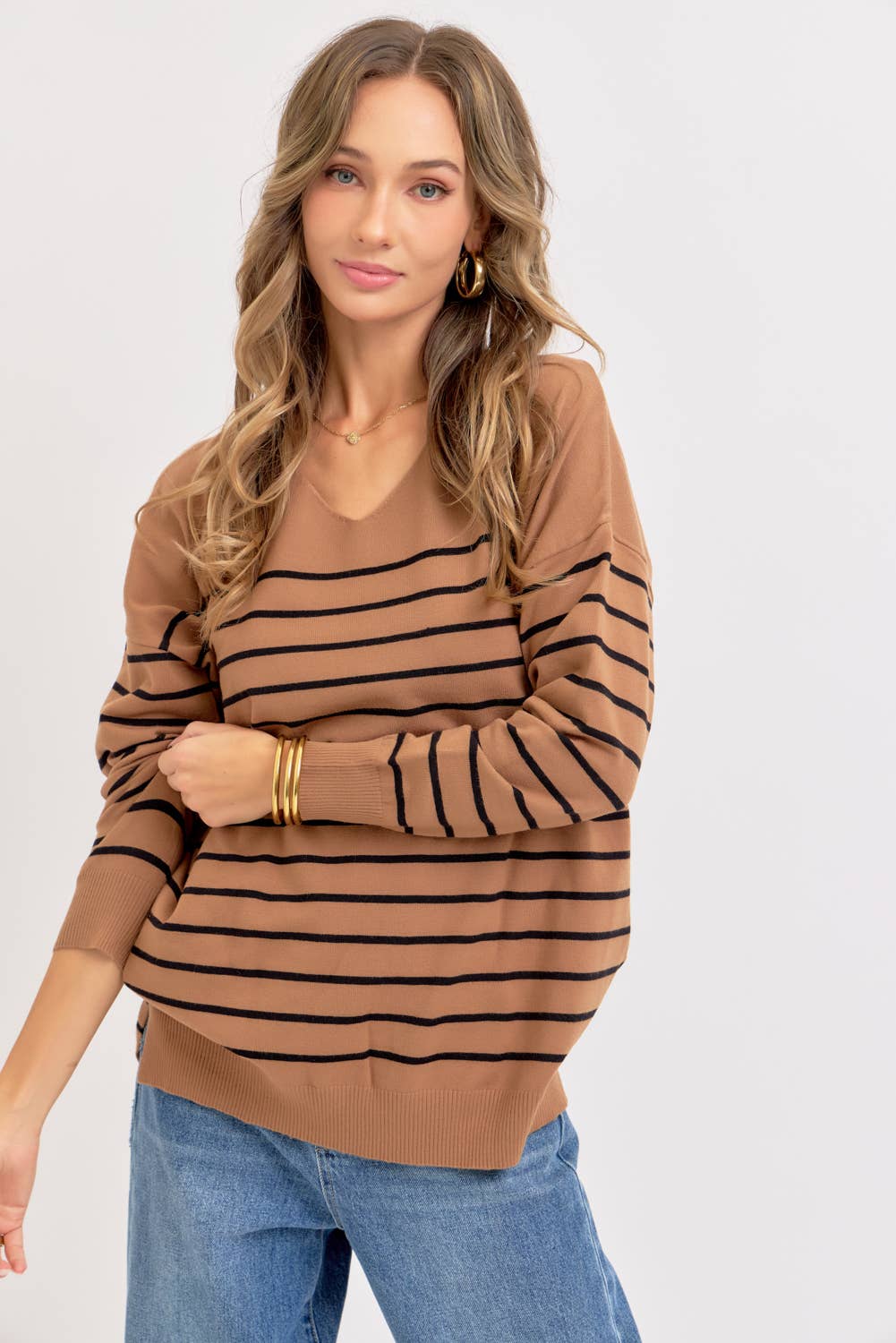 Sweet Lovely by Jen - Vente Pull en maille – femme - PULL À RAYURES SURDIMENSIONNÉ CONFORTABLE11