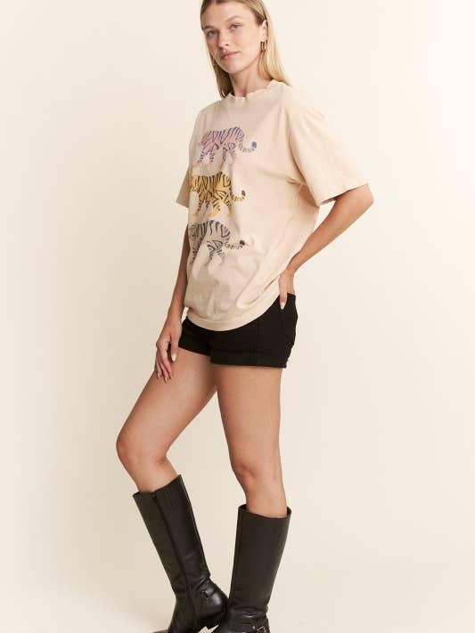 Beige THREE TIGERS GRAPHIC TEE for wholesale on Faire6