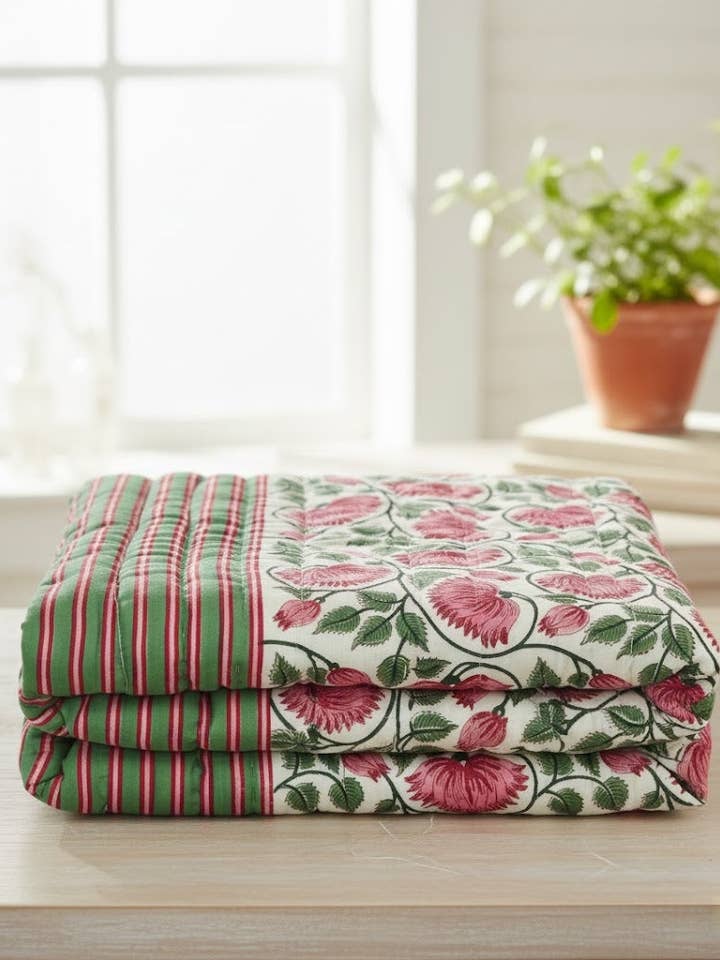 Organic Cotton Quilt/Blanket Handcrafted in Jaipur #2 for wholesale by Akshu & Ameirah