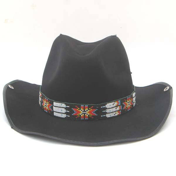 BEADS CORNER - Wholesale Cowboy Hat - Men's - Black Red White Seed Beaded Cowboy Hat Band Belt Feather Beadwork1
