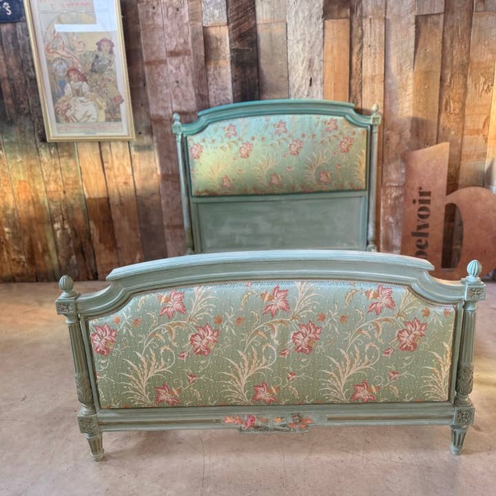Antique French Art Nouveau Turquoise Double Bed C1890 for wholesale by belvoir