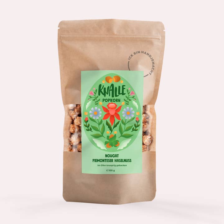 Nougat Piemontese hazelnootpopcorn - paasontwerp voor wholesale door Knalle Popcorn