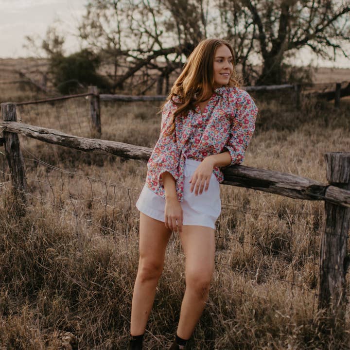 'Betsy V' Liberty-stoffer 100% bomuldsbluse/skjorte for engroshandel hos Sorority