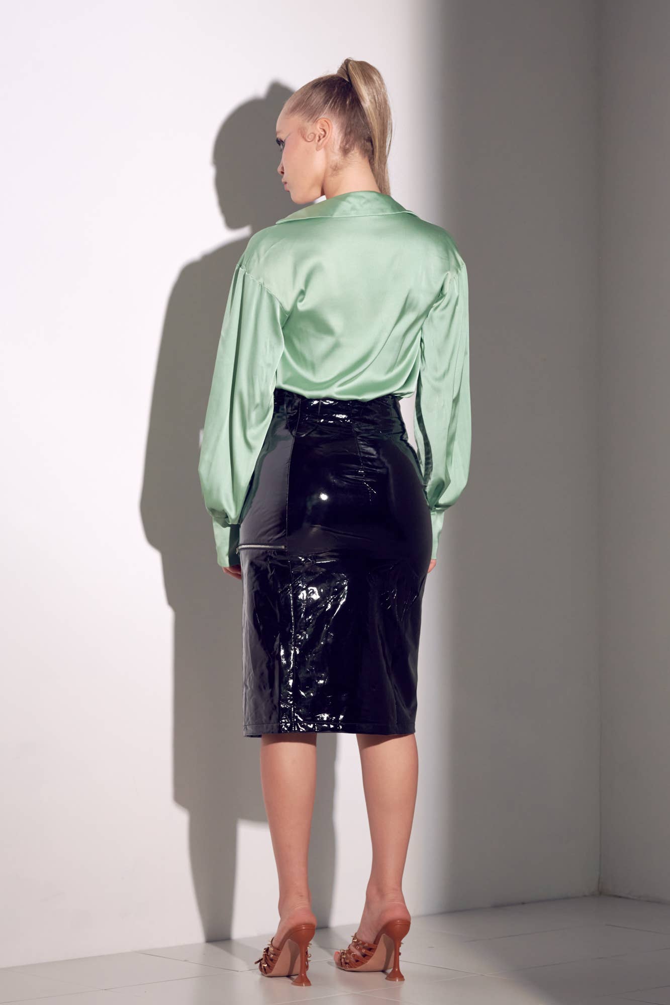 WFFS - Wholesale Bodysuit - Women's - Long Sleeve Satin Bodysuit - Cuffed Sleeves1