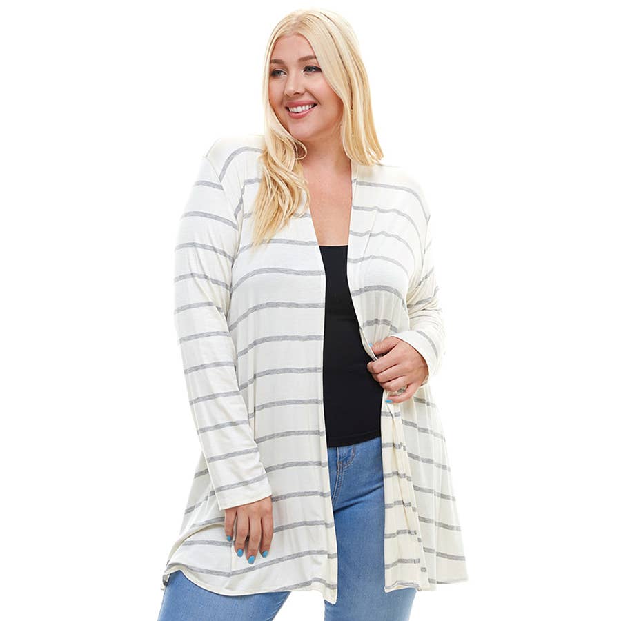 Azules Clothing – Großhandel Strickjacke – Damen – AJK-3001RSX-STRIPE Plus Size Langarm Streifen Strickjacke8