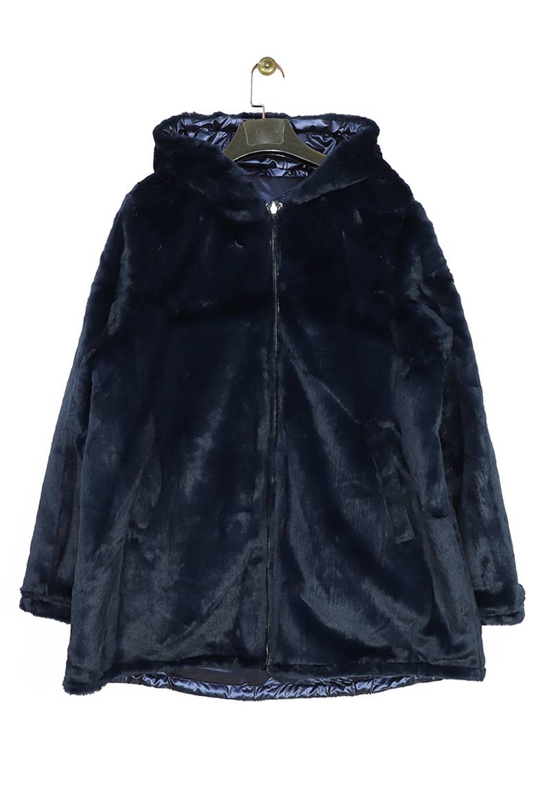 Attrait Paris - Wholesale Jas - Dames - Halflange omkeerbare bontjas met capuchon19