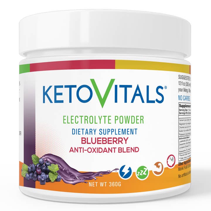 Berry Anti-Oxidant Electrolyte Powder Tubs - Blueberry Flavor, 10 oz for wholesale by Keto Vitals