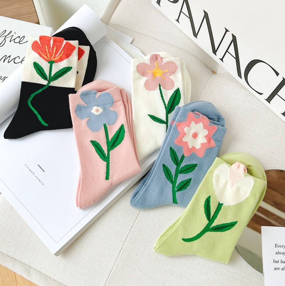 $1,95/par--assorterede 5 par/pakke--1 mønster pr. par--min. 4 pakker 20 par JCS010 3D unikke blomstersokker for engroshandel på Faire1