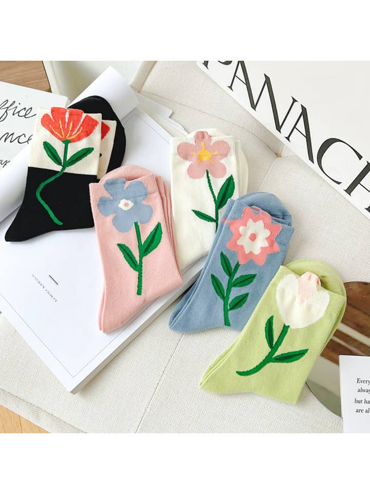 $1,95/par--assorterede 5 par/pakke--1 mønster pr. par--min. 4 pakker 20 par JCS010 3D unikke blomstersokker for engroshandel på Faire1