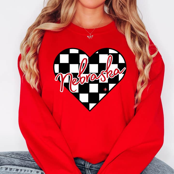 Checkered Heart Red Sweatshirt for wholesale by The Red Rival Wholesale