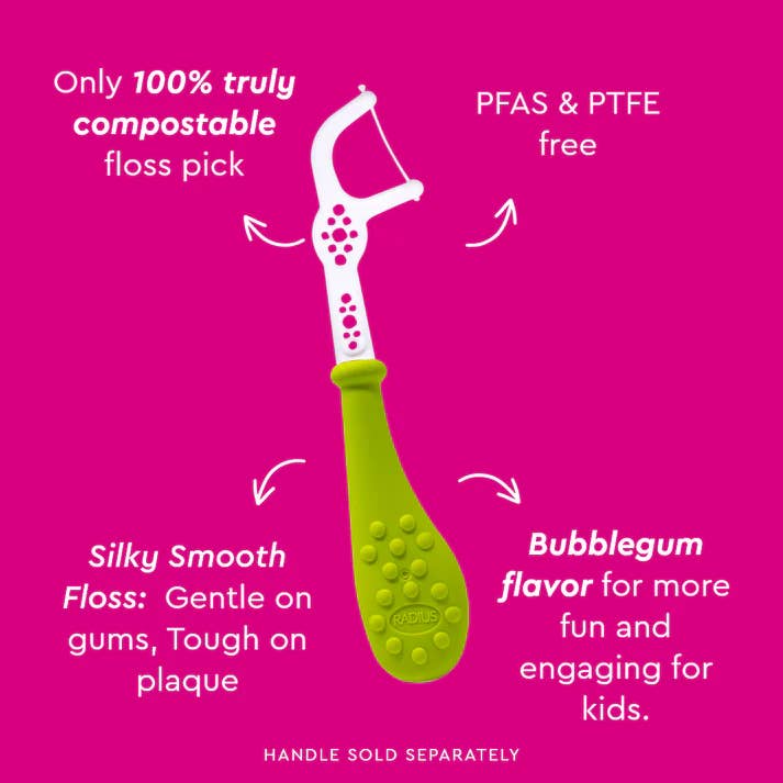 RADIUS - Wholesale Floss - Floss Picks, EcoFlex Compostable KIDS, Bubblegum, Refill 507