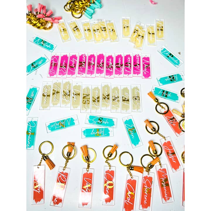 Custom Rectangle Keychain Personalized with Tassel for wholesale by CraftsCornerCa