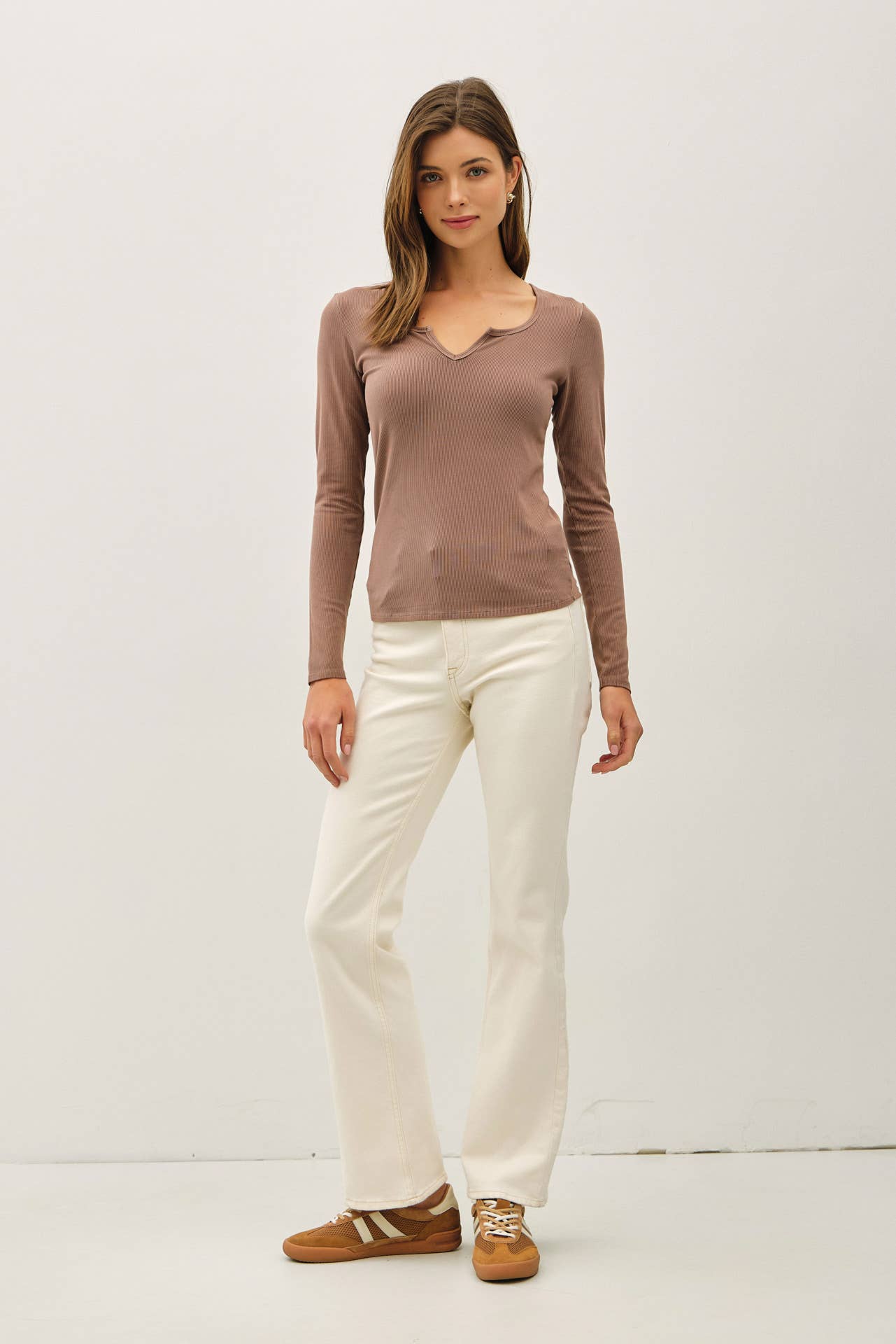 Be Cool - Wholesale Knit Top - Women's -  RIBBED NOTCHED NECK LONGSLEEVE BASIC TOP 23