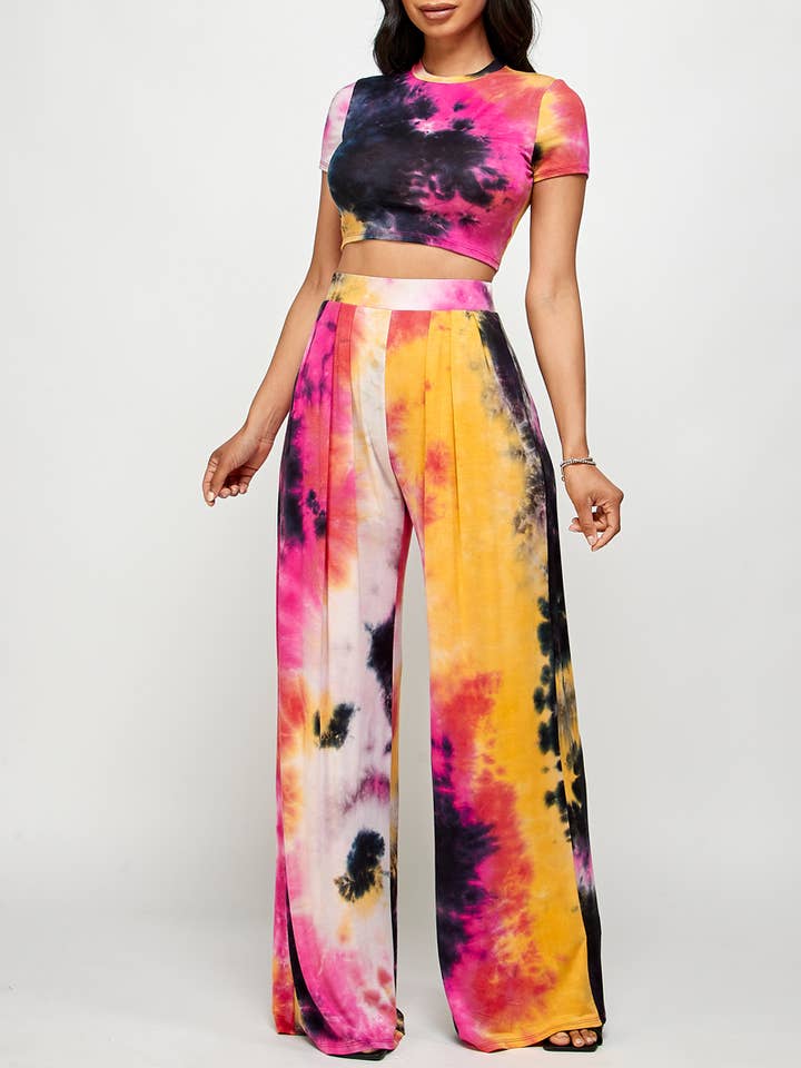 Spring Haze Inc. - Wholesale Top & Pant Set (NOT Loungewear) - Women's - Tie-Dye Crop Top & Pleats Pants Set