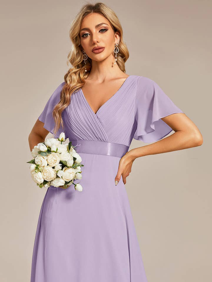 Ever-Pretty - Wholesale Gown – Women's - Double V-Neck Ruffles Chiffon Bridesmaid Dress64