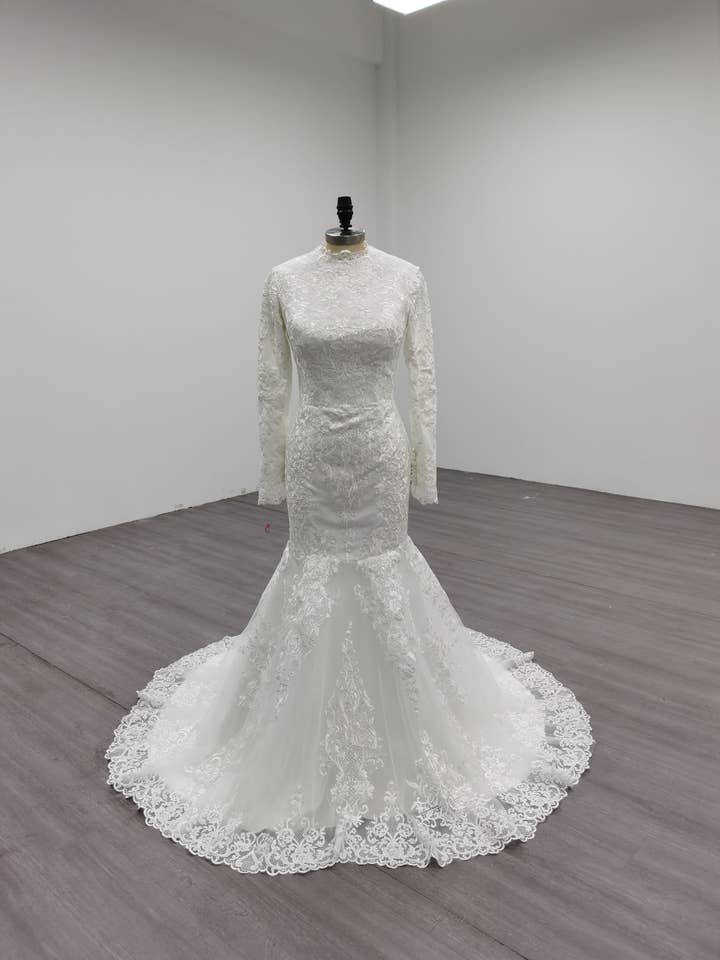 Unique Modest Bridal - Wholesale Gown - Women's - Ariel - Long Sleeve Elegant Mermaid Modest Wedding Dress6