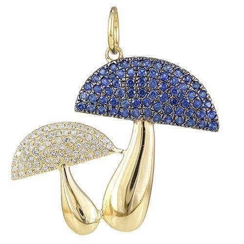 Ciondolo a forma di fungo con diamanti e zaffiri blu 31x29mm per la vendita all'ingrosso da parte di Jewels of Mewar