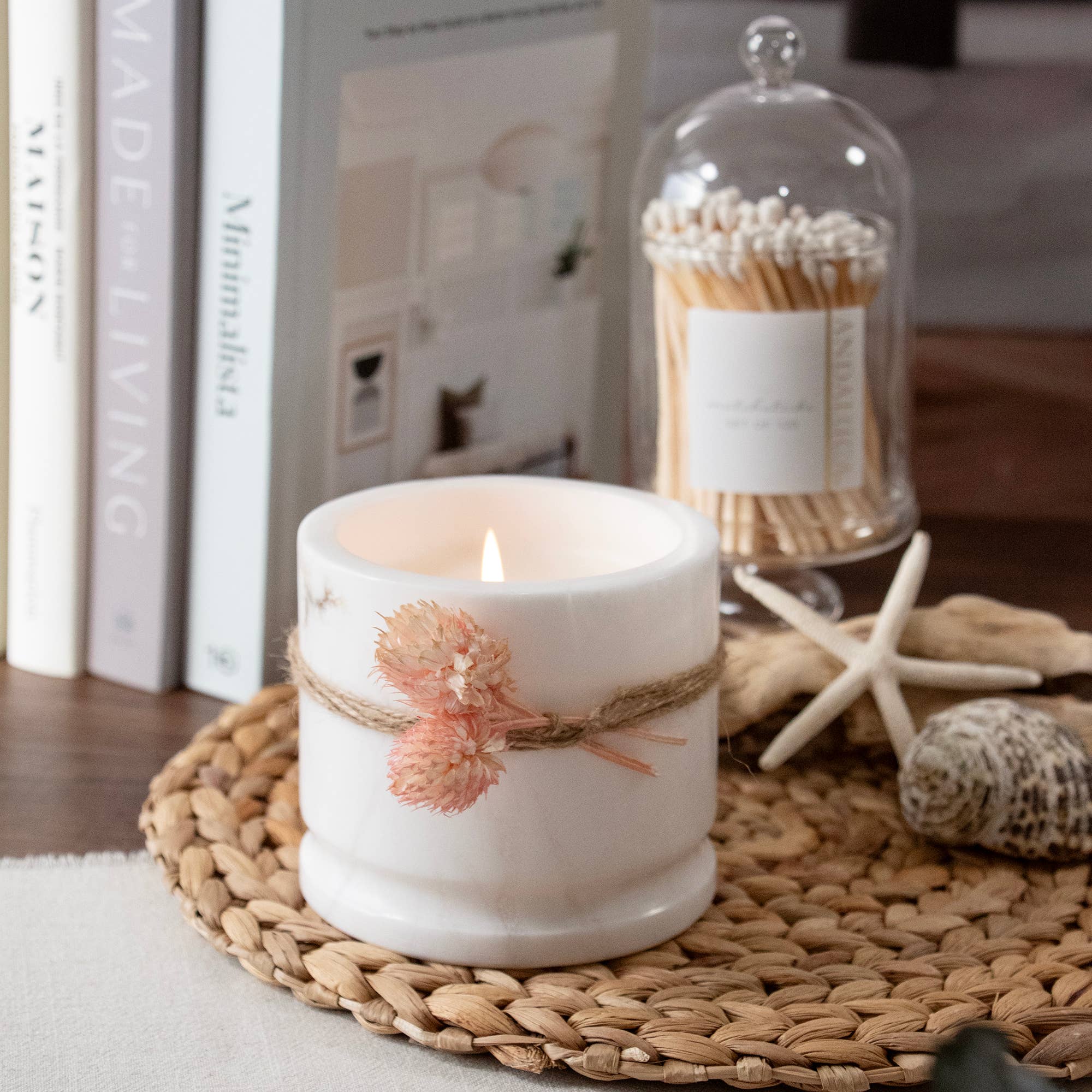 Andaluca - Wholesale Jar/Filled Candle - Palo Santo Scented White Marble Candle1