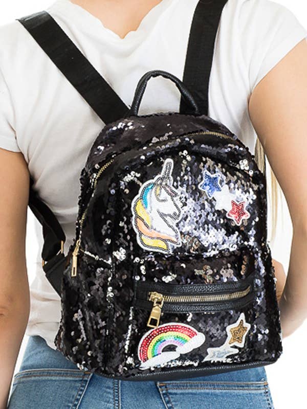 Sac à dos à paillettes avec émoji arc-en-ciel et étoile licorne pour la vente par Cap Zone