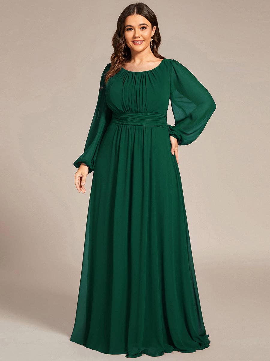 Ever-Pretty - Wholesale Gown - Women's - Plus Size Long Lantern Sleeves Round Neck Bridesmaid Dress16
