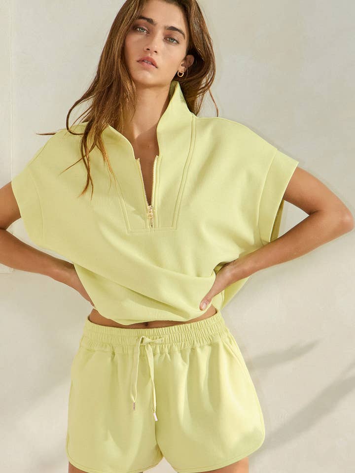 BUCKETLIST INC - Wholesale Sweatshirt - Women's - IT2154-1 Short Sleeve Half Zip-Up Scuba Sweatshirts49