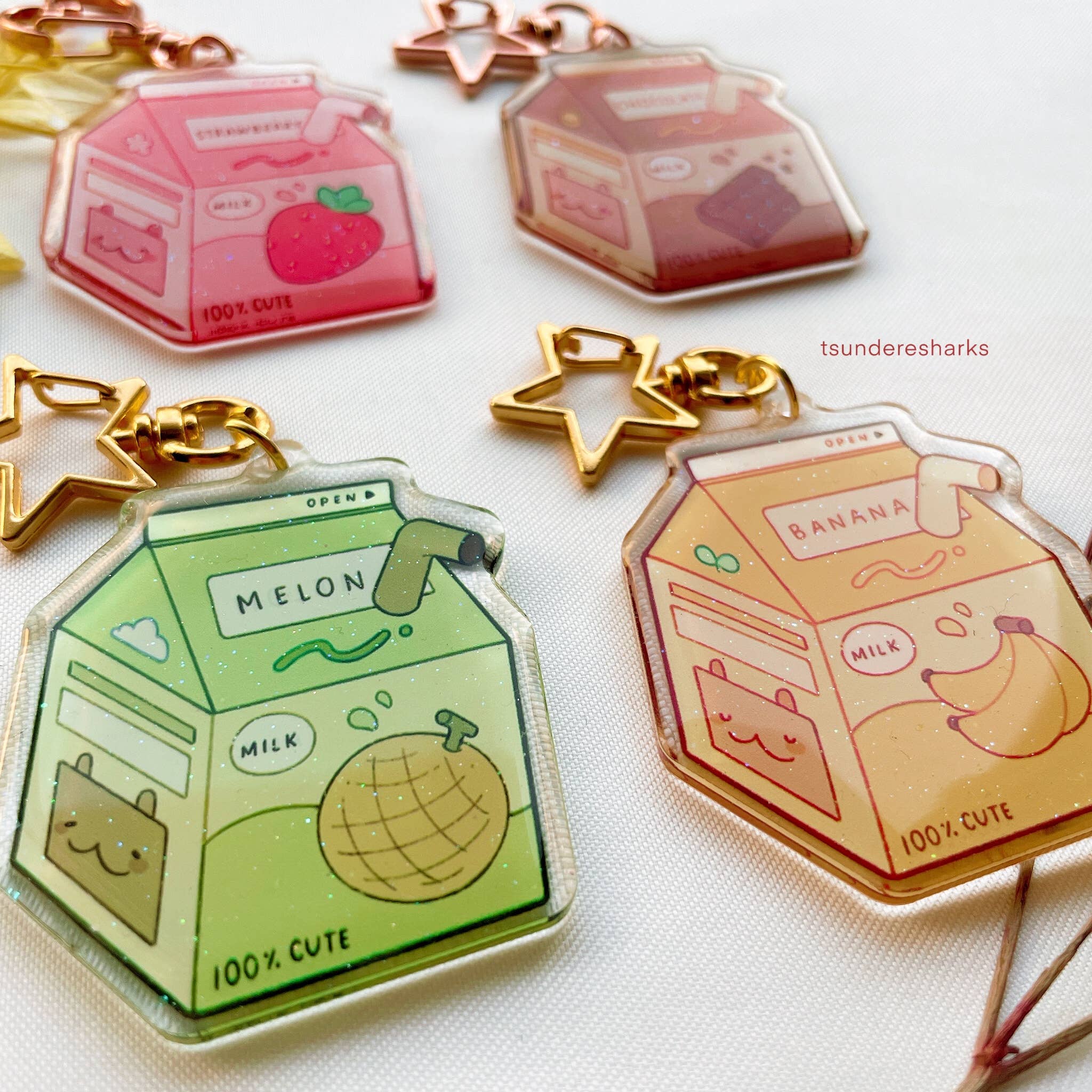 tsunderesharks - Wholesale Keychain - Women's - Strawberry, Banana, Melon, Chocolate Milk Carton Keychains1