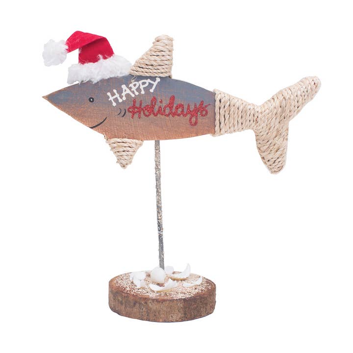 Christmas Wood Carved Fish Ornament for wholesale by C&F Home