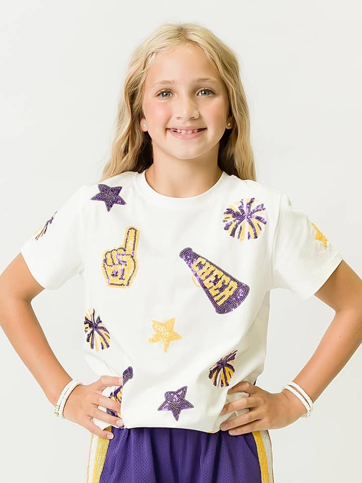 Belle Cher - Wholesale T-Shirt - Kids - Purple and Yellow Cheer Shirt0