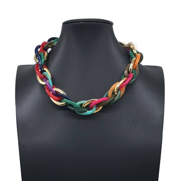 ACCITY - Wholesale Link & Chain Necklace - HIP HOP CLAVICLE CHAIN COLORFUL RESIN NECKLACE_CWMM4911