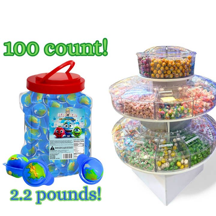 100ct Party Tub - Bebo Head Globe Jelly Filled Gummies for wholesale by Trend Zone