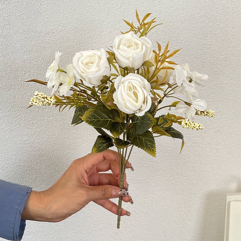 Sweet Home Deco – Engroshandel Kunstige blomster – 13'' lang buket med blandede blomster i silke, roser/margeritter i efterårsfarver0