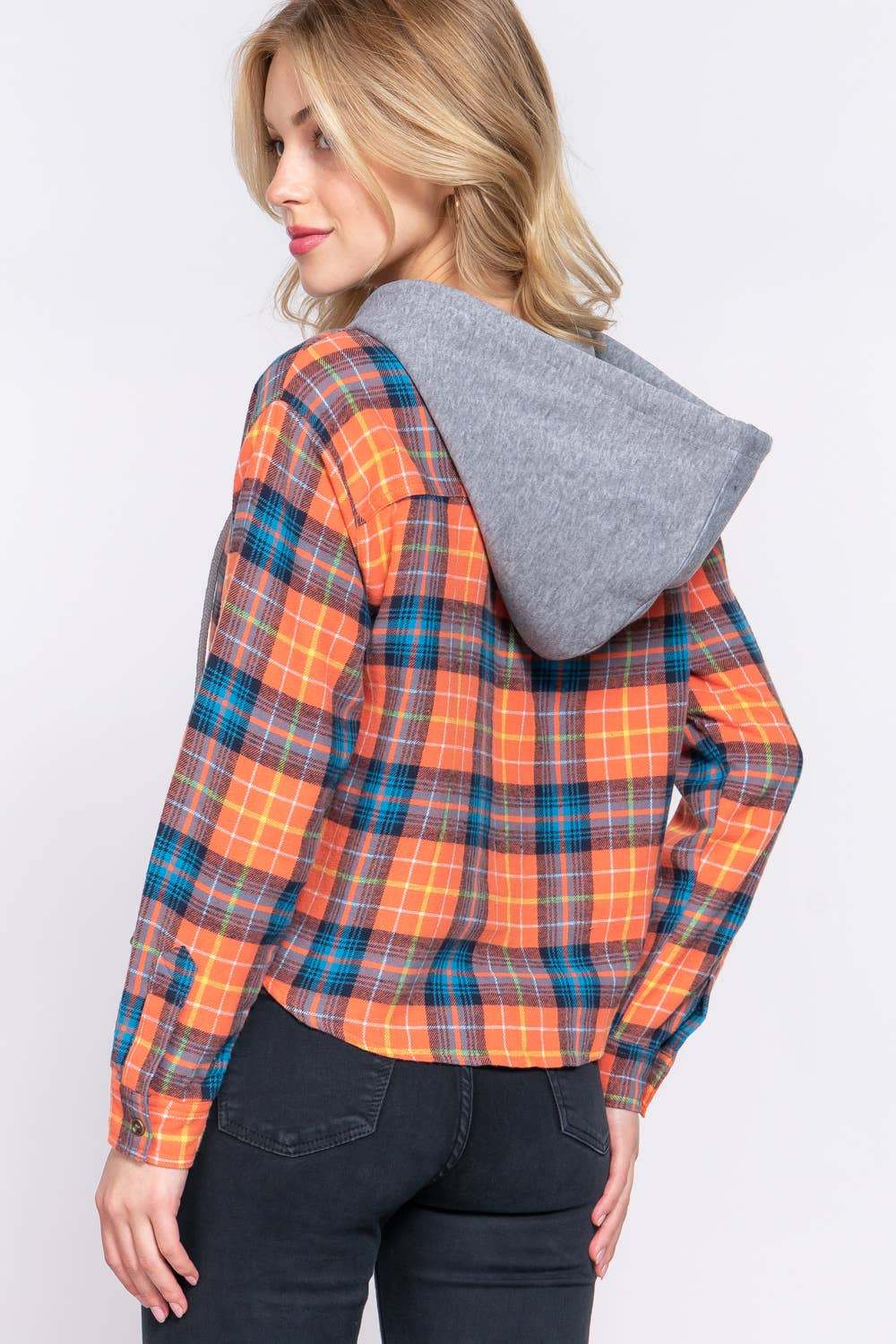 42POPS - Wholesale Shirt - Women's - .1008 Slim Fit Long Slv Hoodie Plaid Shirt SI-247721