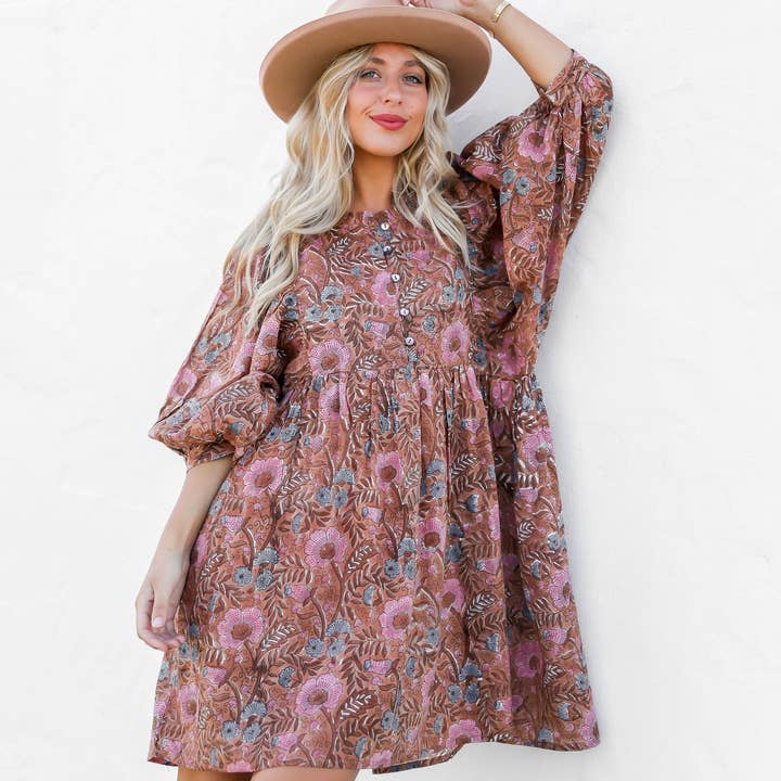 Daisy Dress - Chocolate Floral and other Purchase Wholesale michel et augustin. Free Returns & Net 60 Terms on Faire trending on Faire.
