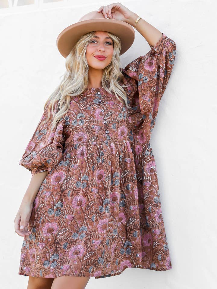 Daisy Dress - Chocolate Floral for wholesale by August & June Lifestyle